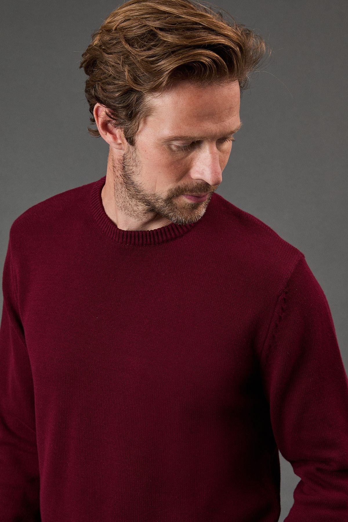 Maine Maine Men's Premium Pure Cotton Crew Neck Jumper in Burgundy - 4