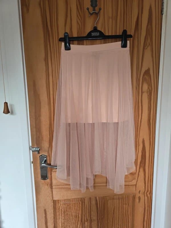 New Look New Look shell pink tulle hanky hem midi skirt pastel layered mesh - size 8
