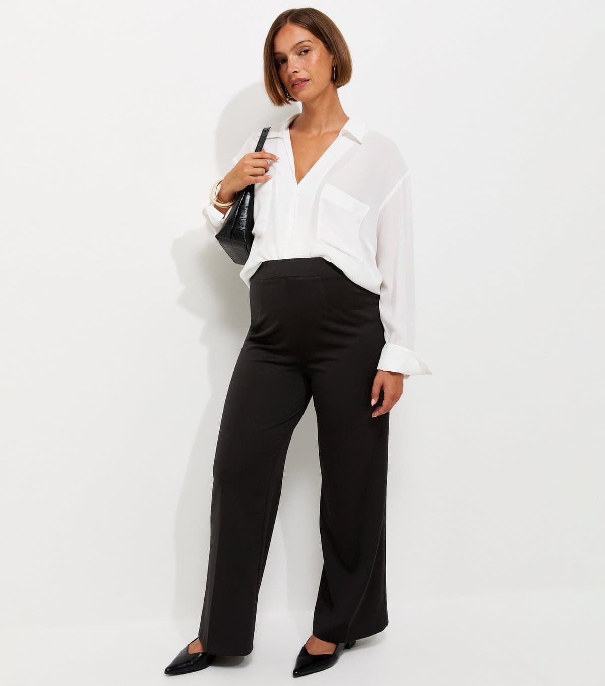 New Look Women's Maternity Black Jersey Wide Leg Trousers New Look