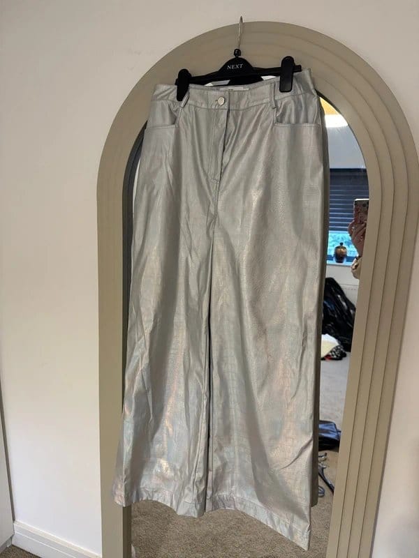 ASOS Silver Croc Leather Wide-Leg Trousers