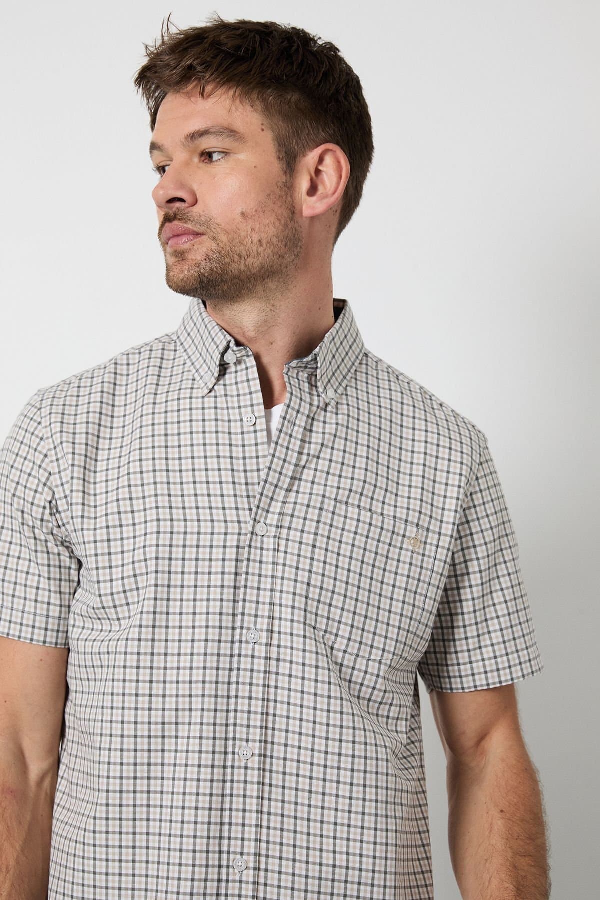 Maine Maine Men's Natural Gingham Check Short Sleeve Shirt