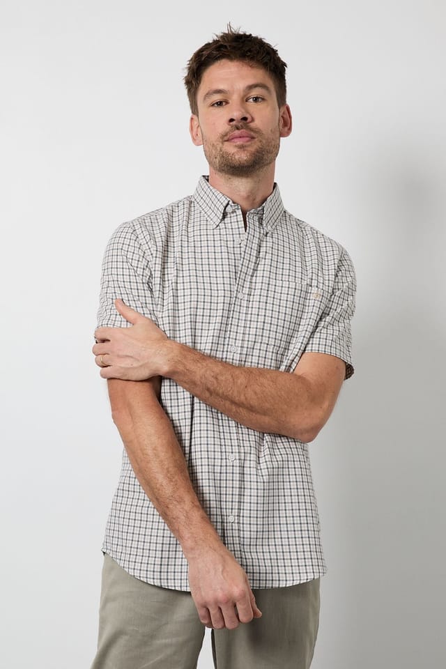 Maine Maine Men's Natural Gingham Check Short Sleeve Shirt - 2