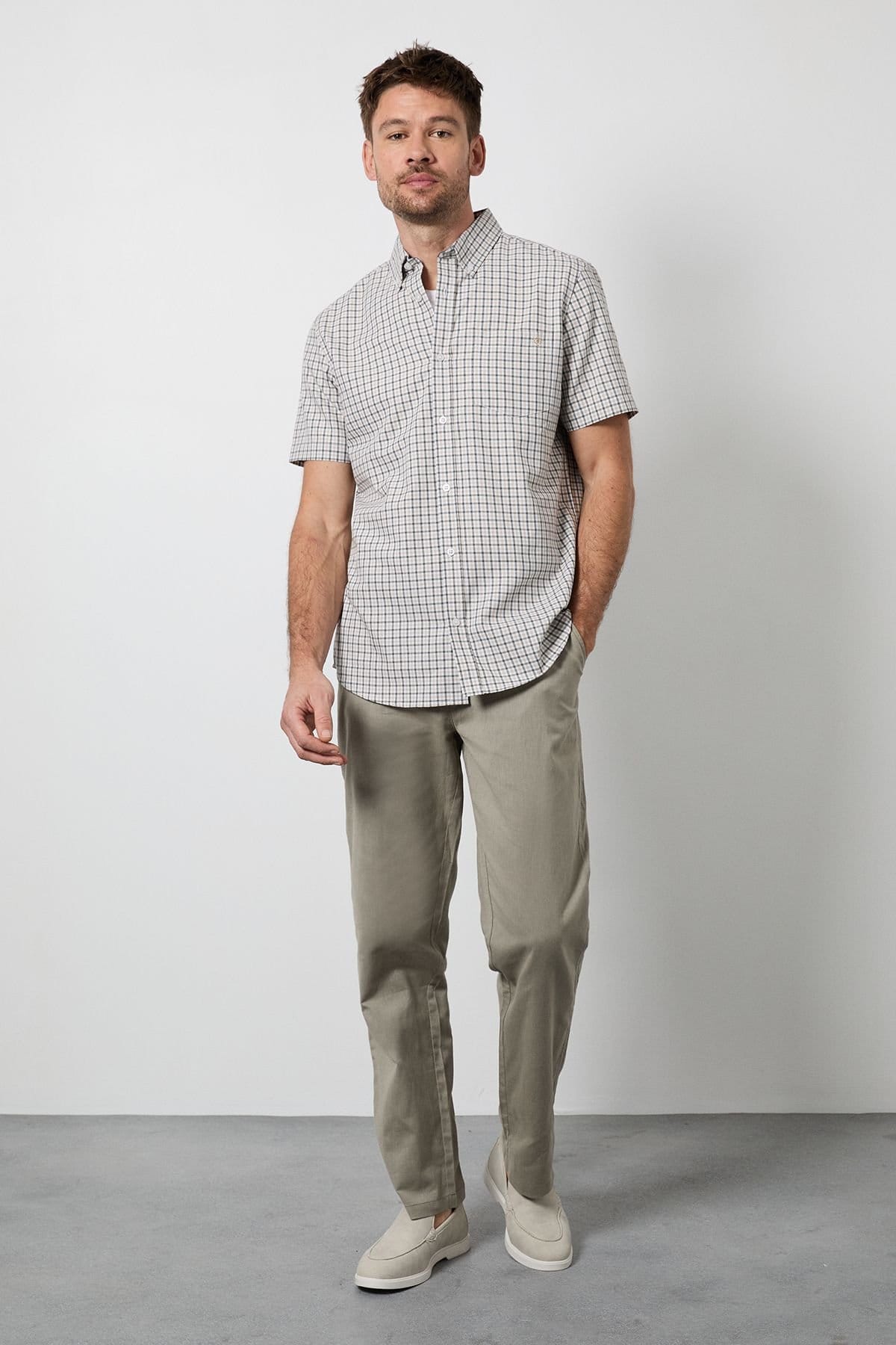 Maine Maine Men's Natural Gingham Check Short Sleeve Shirt - 4