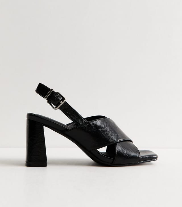New Look Women's Black Faux Leather Cross Over Strap Block Heel Sandals Vegan New Look - 2