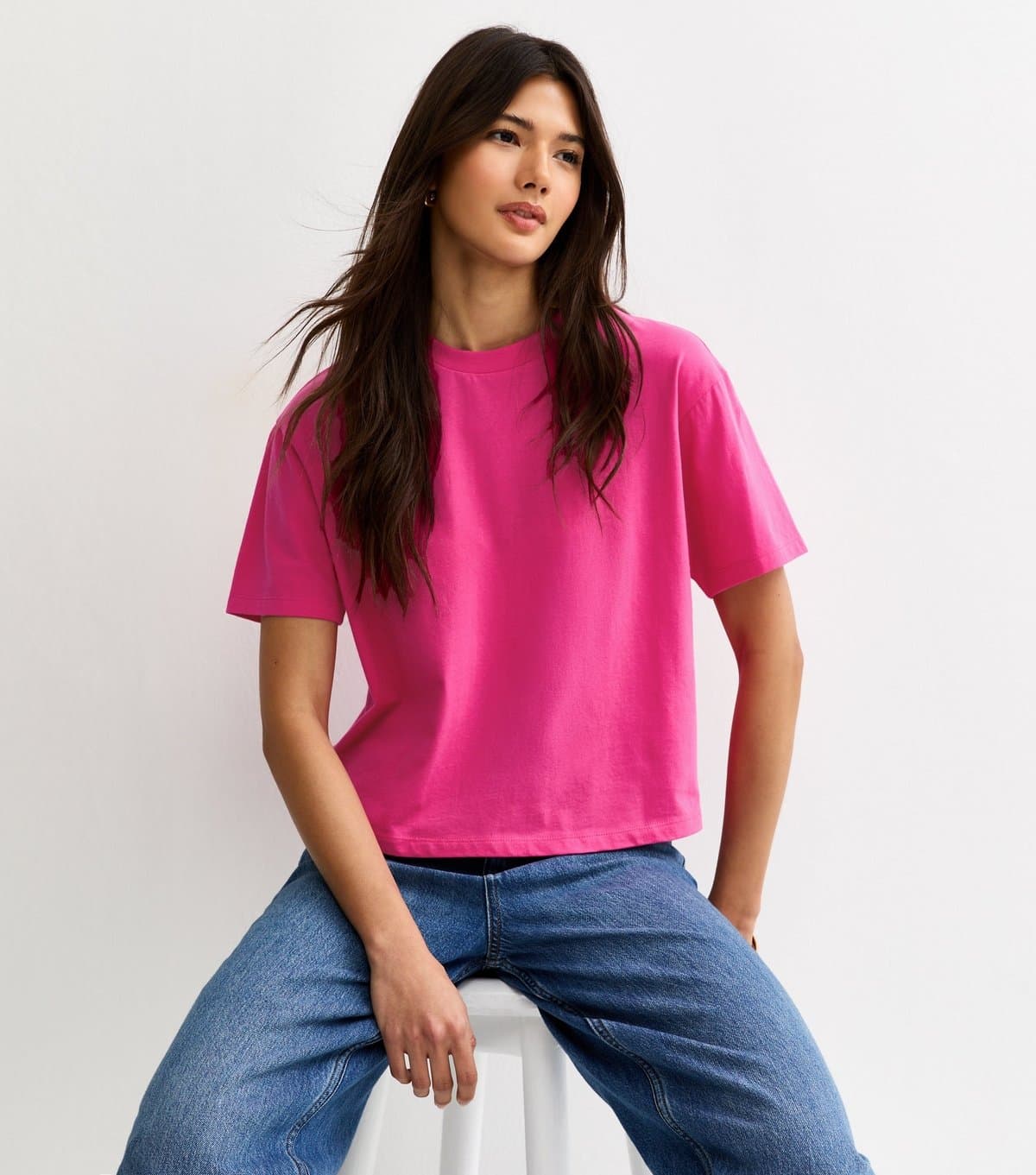 New Look Women's Bright Pink Cotton Boxy T-Shirt New Look