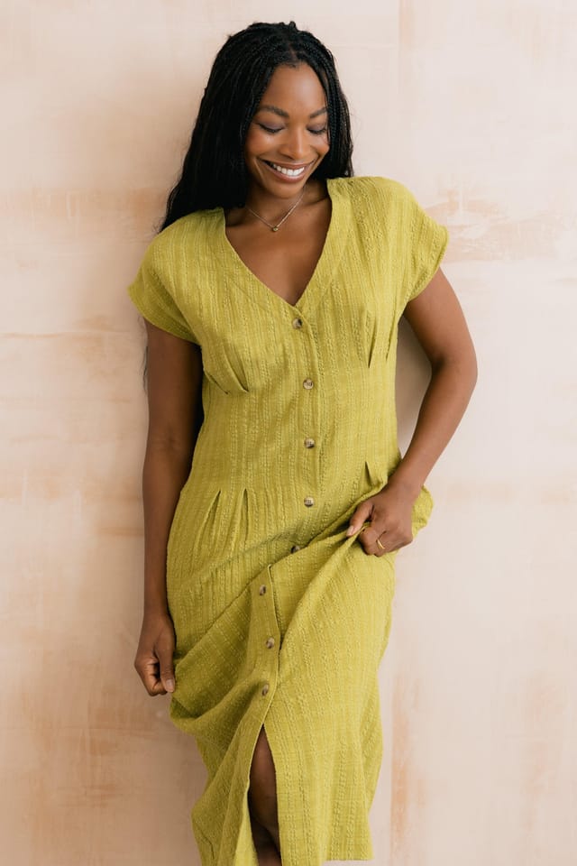 Lily & Me Lily & Me Women's Drift Textured Seersucker Midi Dress in Lime - 3