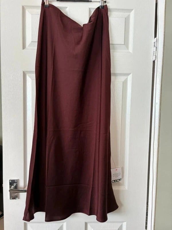 ASOS Burgundy Satin Maxi Skirt