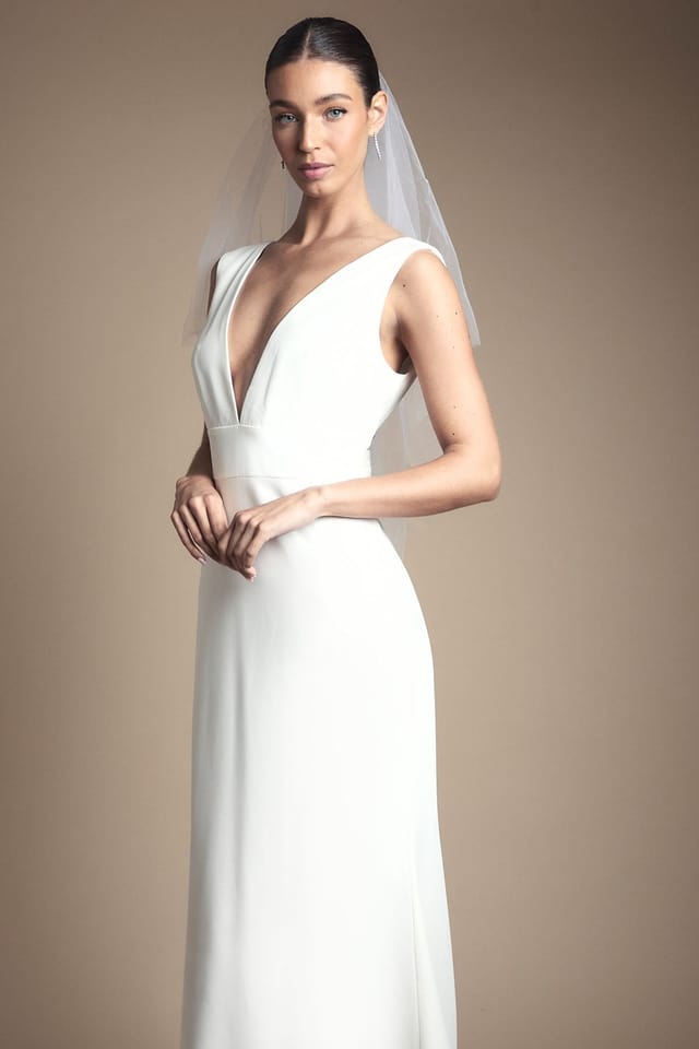 Coast Coast Women's Honoured Premium Crepe Plunge Neck Fishtail Wedding Dress in Ivory - 2