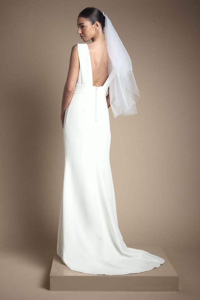 Coast Coast Women's Honoured Premium Crepe Plunge Neck Fishtail Wedding Dress in Ivory - 3