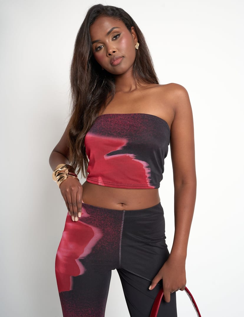 Public Desire Floral Print Slinky Bandeau Top Black - 1