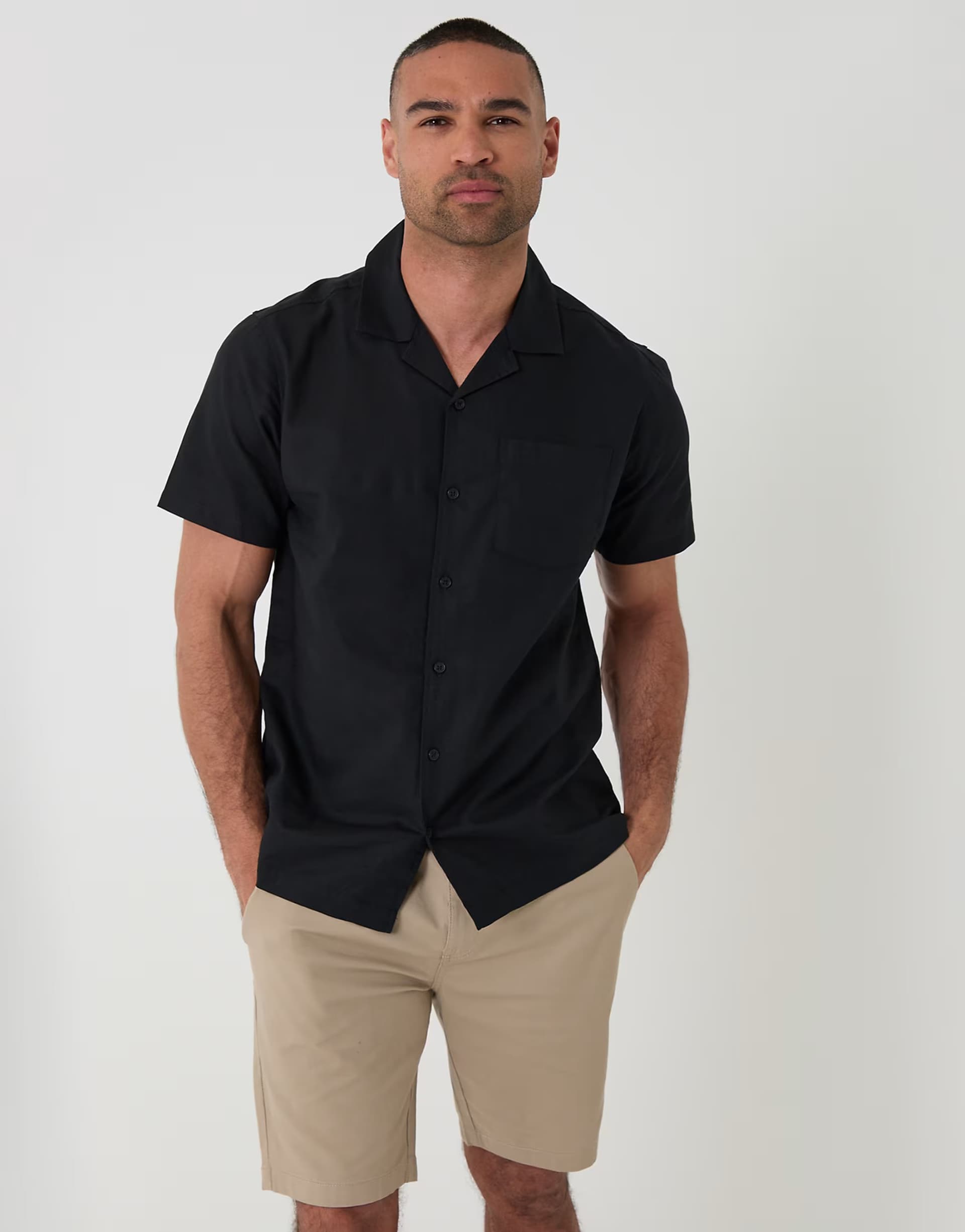 ASOS Threadbare Linen cotton blend short sleeve shirt in black