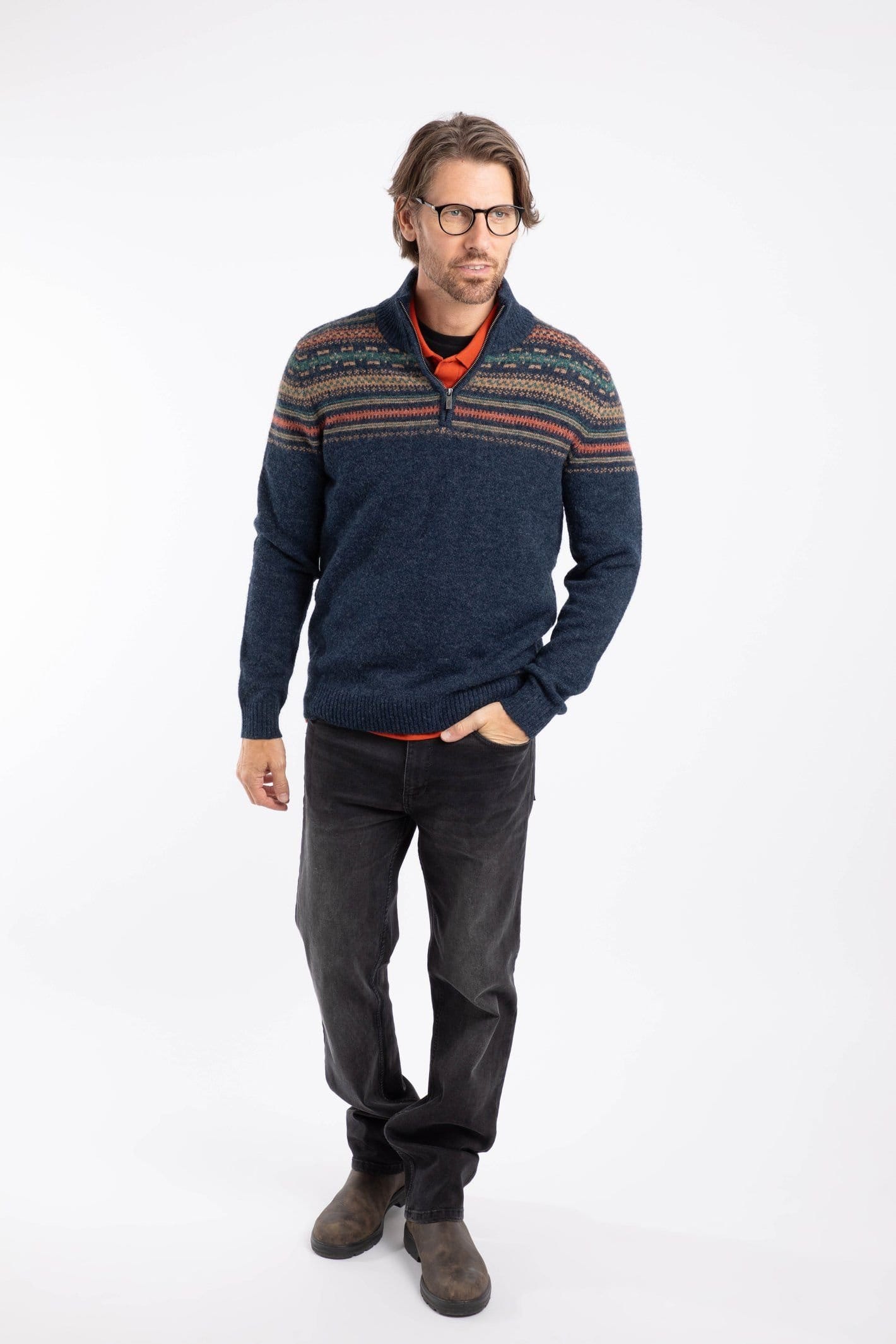 Weird Fish Weird Fish Men's Larner 1/4 Zip Fair Isle Jumper in Midnight - 4
