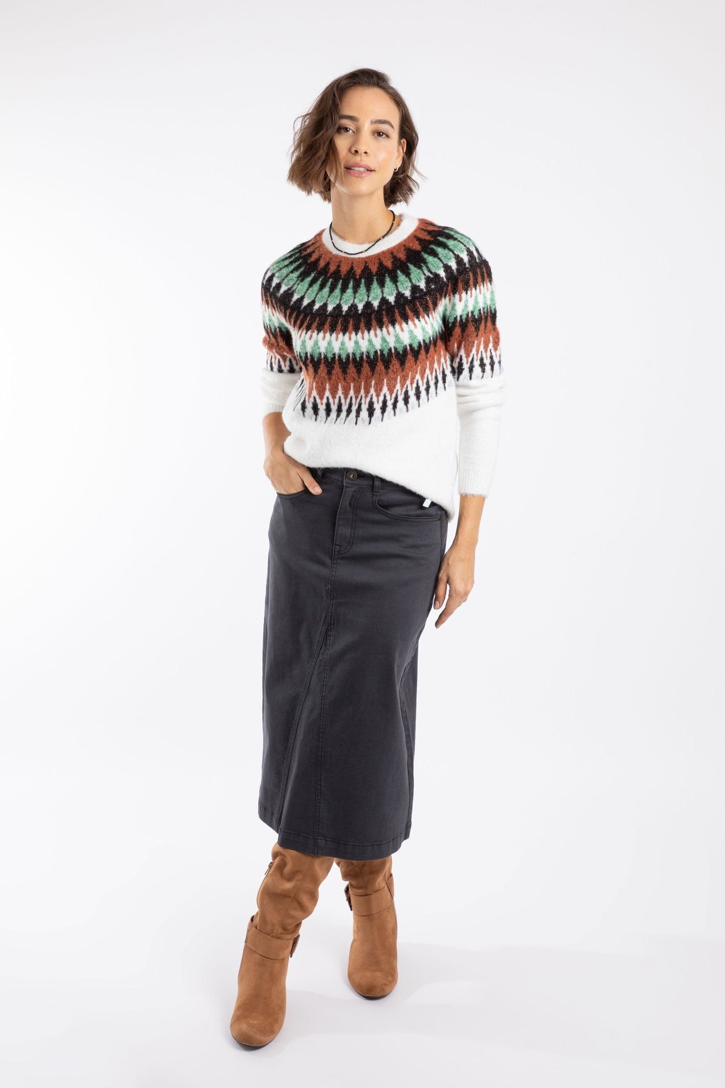 Weird Fish Weird Fish Women's Juda Longline Denim Skirt in Black - 1