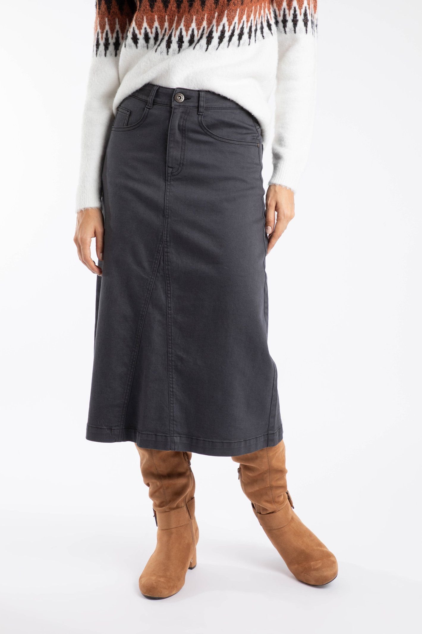 Weird Fish Weird Fish Women's Juda Longline Denim Skirt in Black - 4