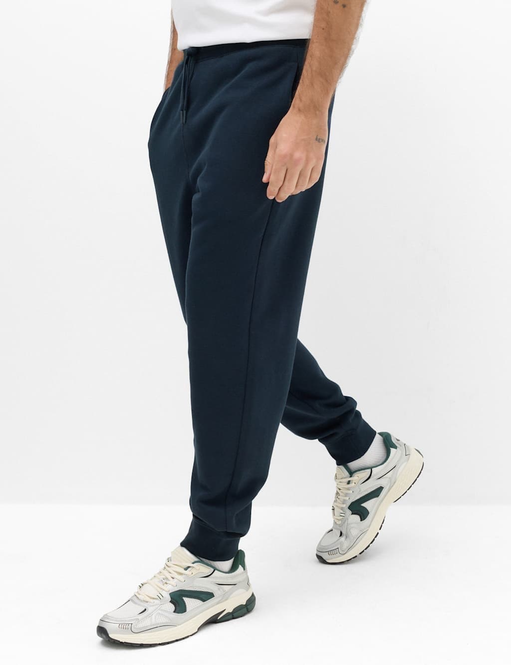 Marks & Spencer M&S Cotton Rich Brushback Cuffed Joggers Navy