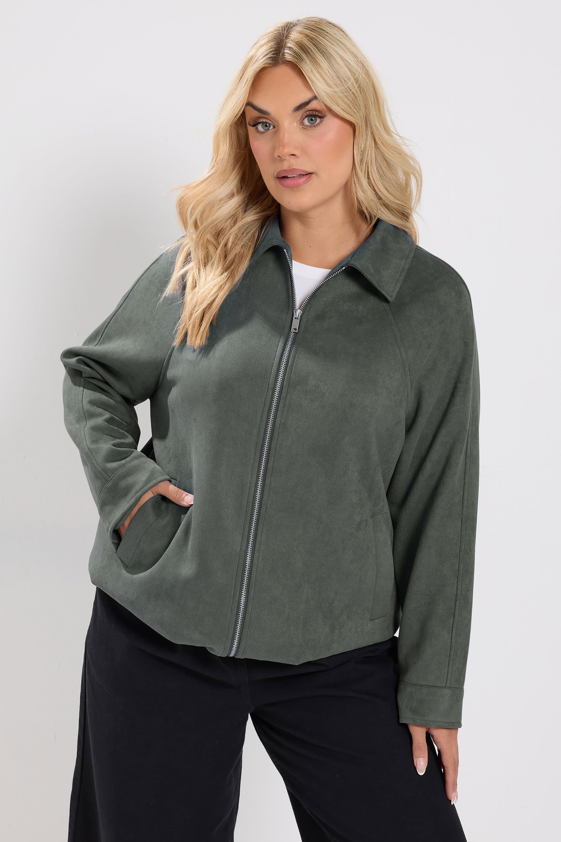Yours Plus Size Charcoal Grey Suedette Bomber Jacket