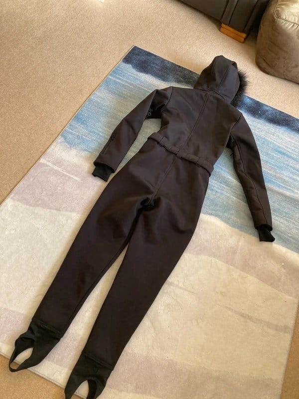 ASOS Ladies Asos ski suit, one piece ski suit belted faux fur hood size 8, - 1