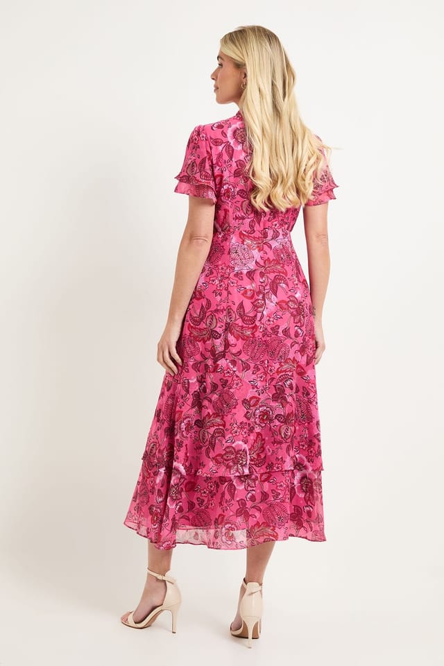 Wallis Wallis Women's Petite Paisley Burn Out Ruffle Midi Dress in Pink - 3