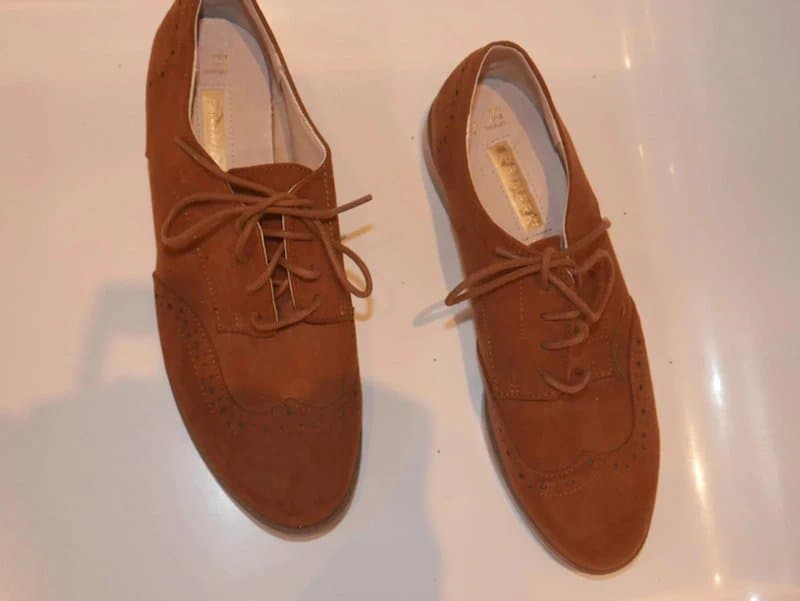 Primark Brown Brogue Shoes Size 4 Eur 37 Primark Genuine Suede Leather New Smart 1" Heel