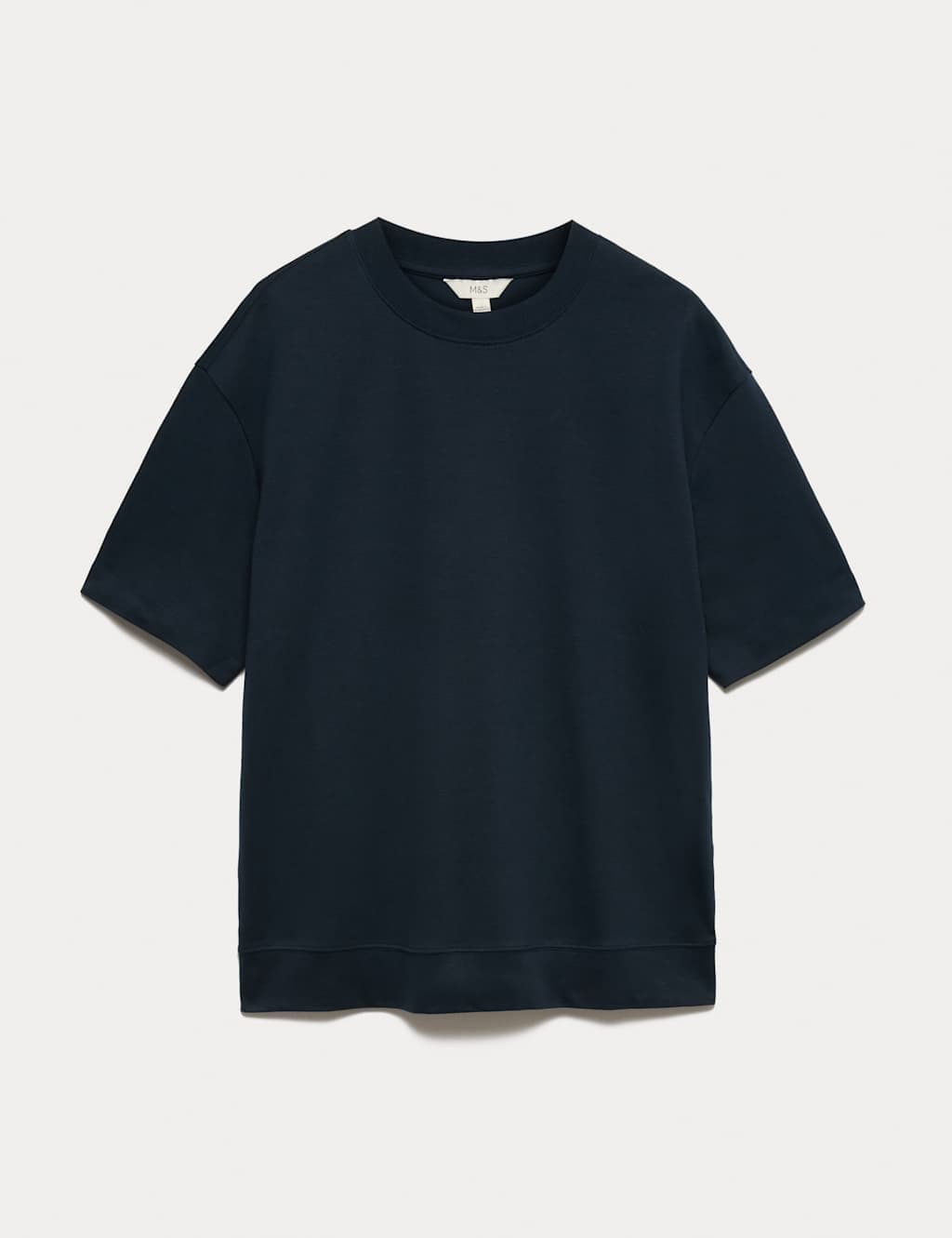 Marks & Spencer M&S Cotton Rich Crew Neck T-Shirt with Lyocell Navy