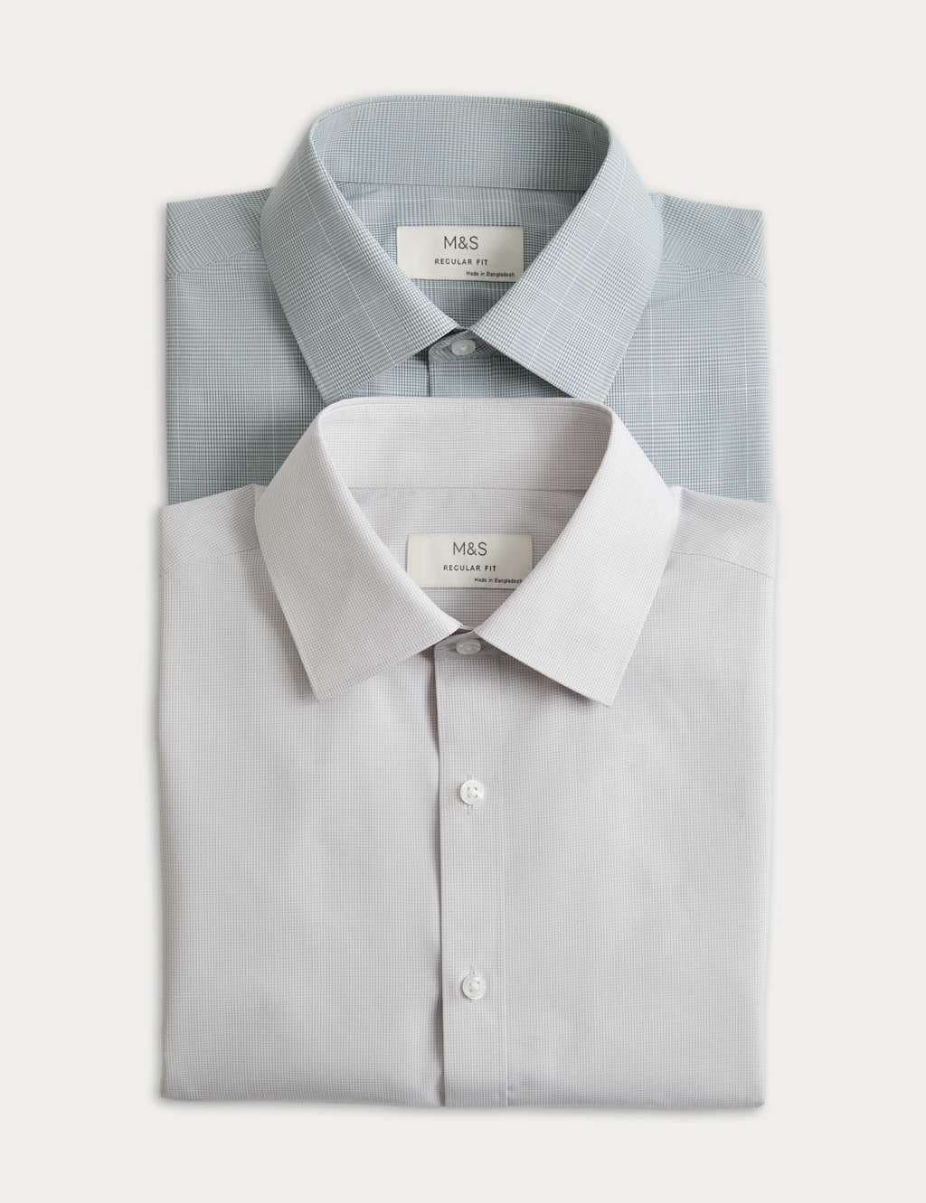 Marks & Spencer M&S 2 Pack Regular Fit Easy Iron Check Shirts Green Mix