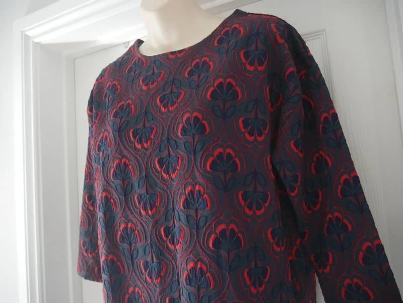 TU TU Woman Jacquard Shift Dress UK 12 Navy Red Geometric 3/4 Sleeve New With Tags
