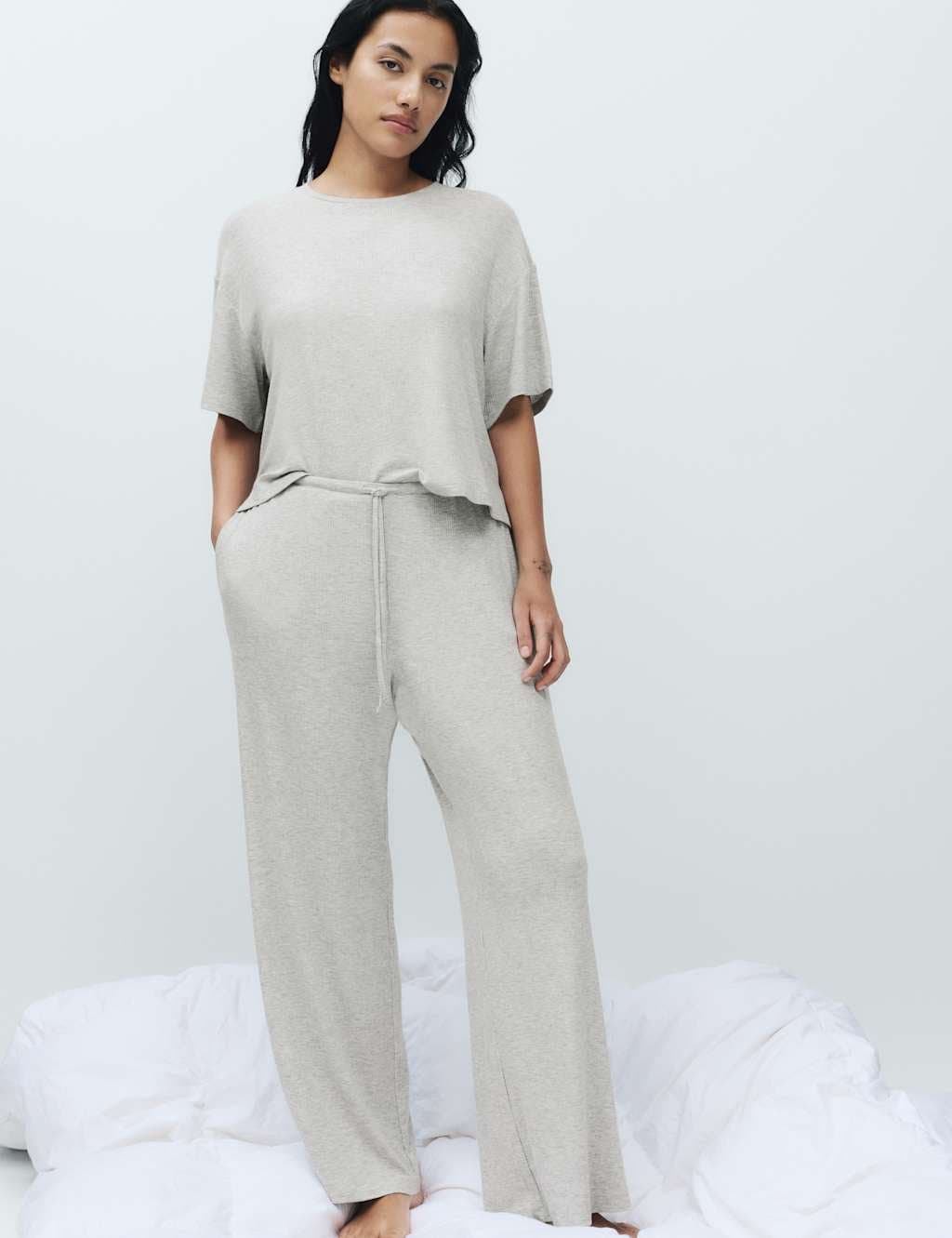 Marks & Spencer M&S Modal Rich Ribbed Pyjama Bottoms Grey