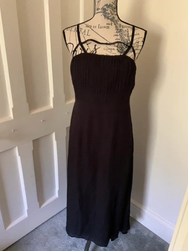 Whistles Black Silk Empire Dress with Pleated Bodice