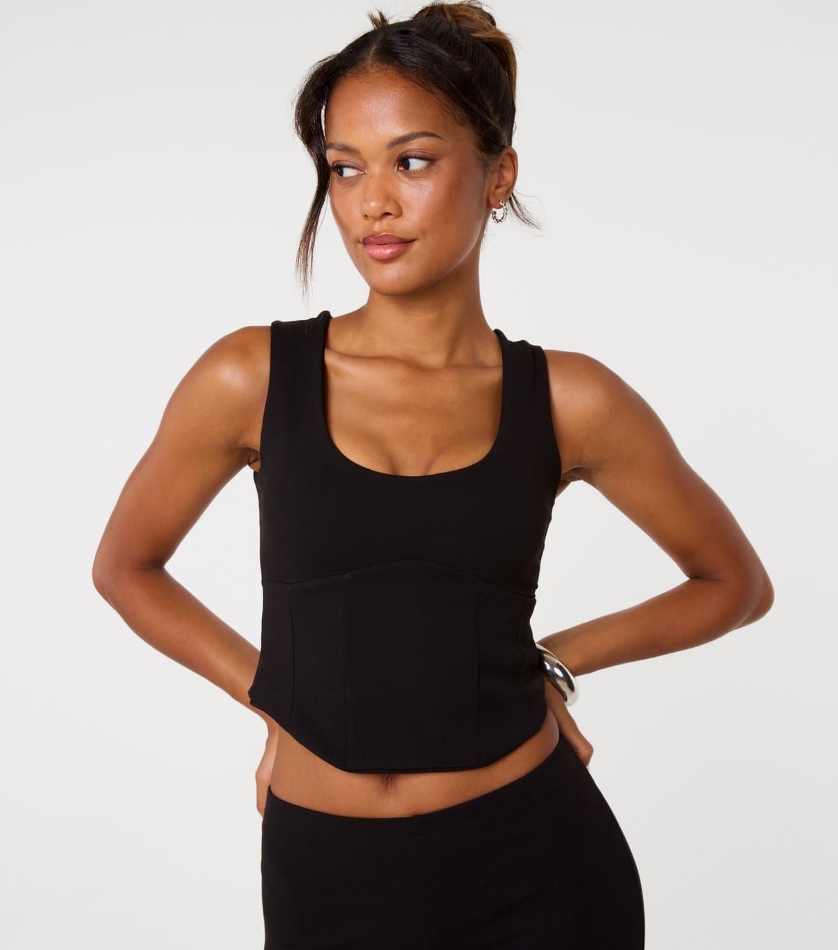 Pink Vanilla Women's Black Corset Detail Top Pink Vanilla New Look
