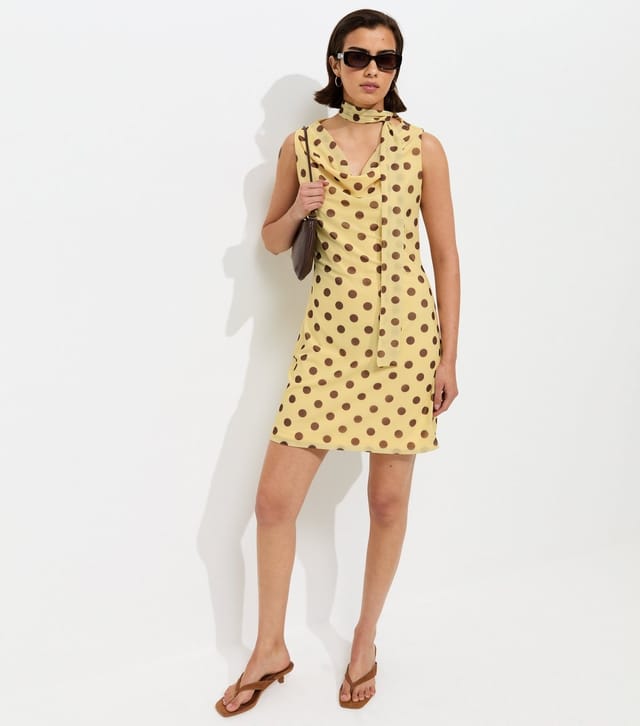 New Look Women's Yellow Polka Dot Cowl Neck Mesh Mini Dress New Look - 2