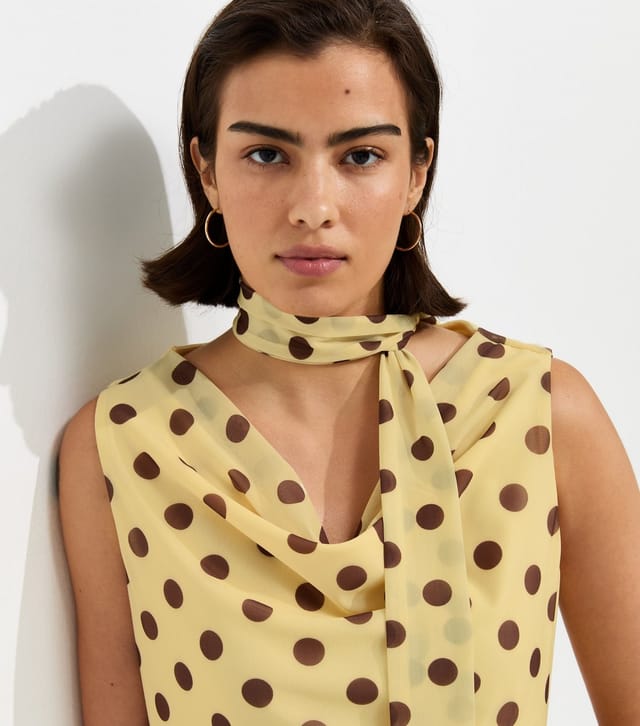 New Look Women's Yellow Polka Dot Cowl Neck Mesh Mini Dress New Look - 3