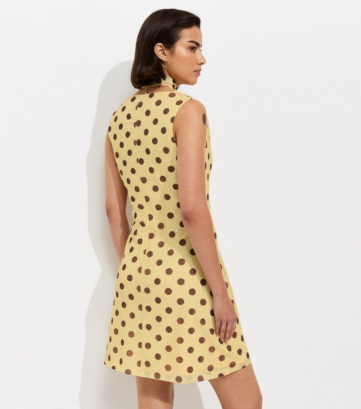 New Look Women's Yellow Polka Dot Cowl Neck Mesh Mini Dress New Look - 4