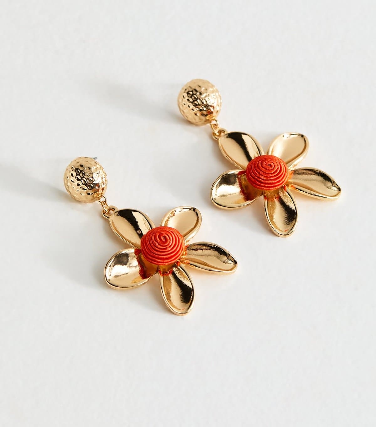 New Look New Look Gold Tone Orange Flower Drop Earrings