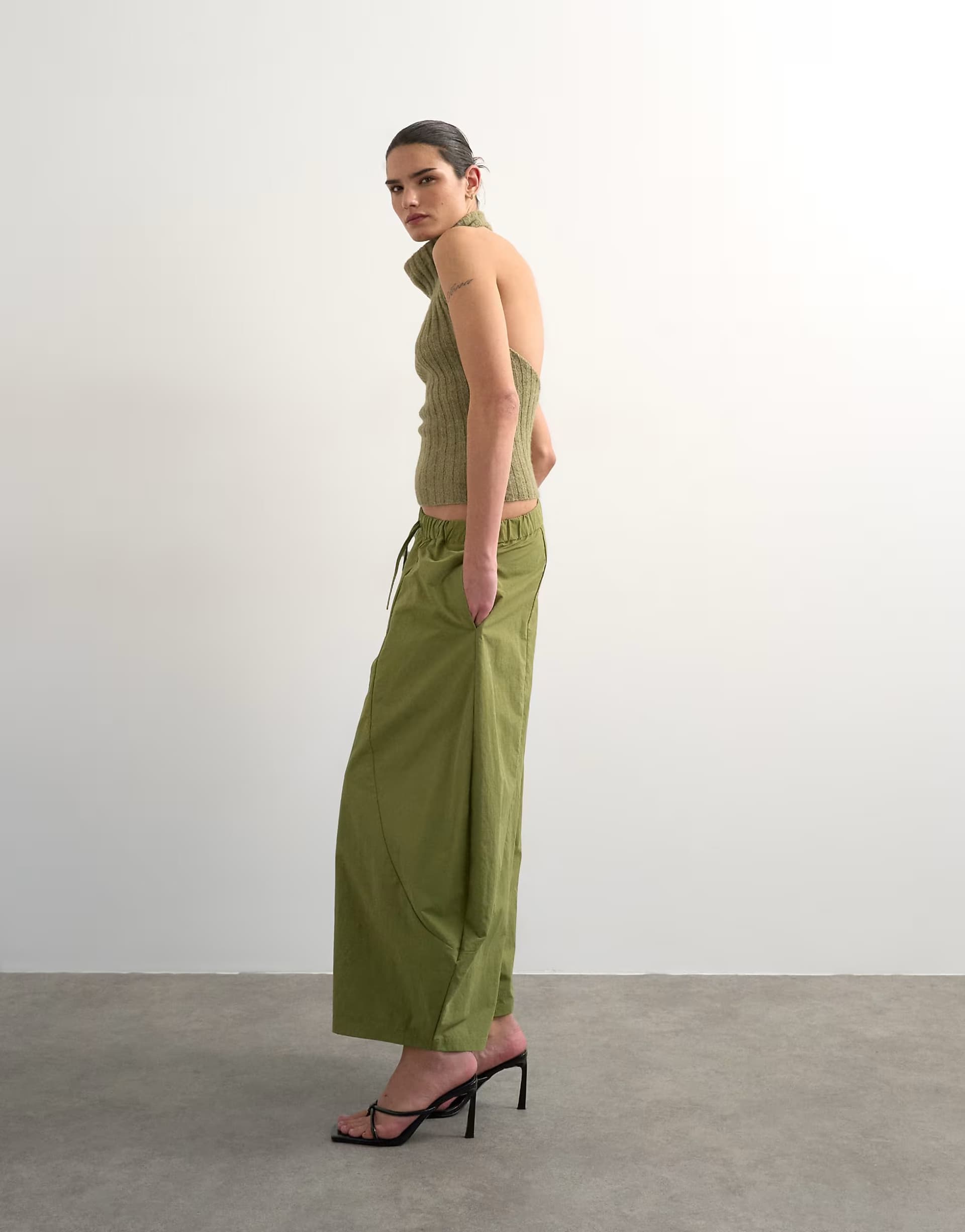 ASOS Topshop techy oversized ovoid mid length trouser in green