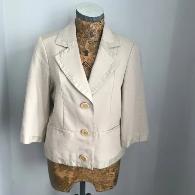 Jaeger jaeger blazer  Jacket Silk Wool Blend Beige Uk 14 Mint formal mid length Formal