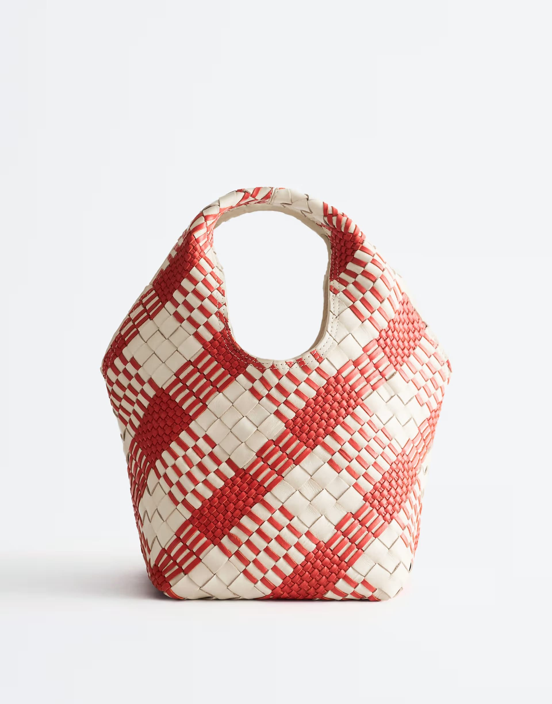 ASOS & Other Stories premium braided leather mini shopper bag in red and white check