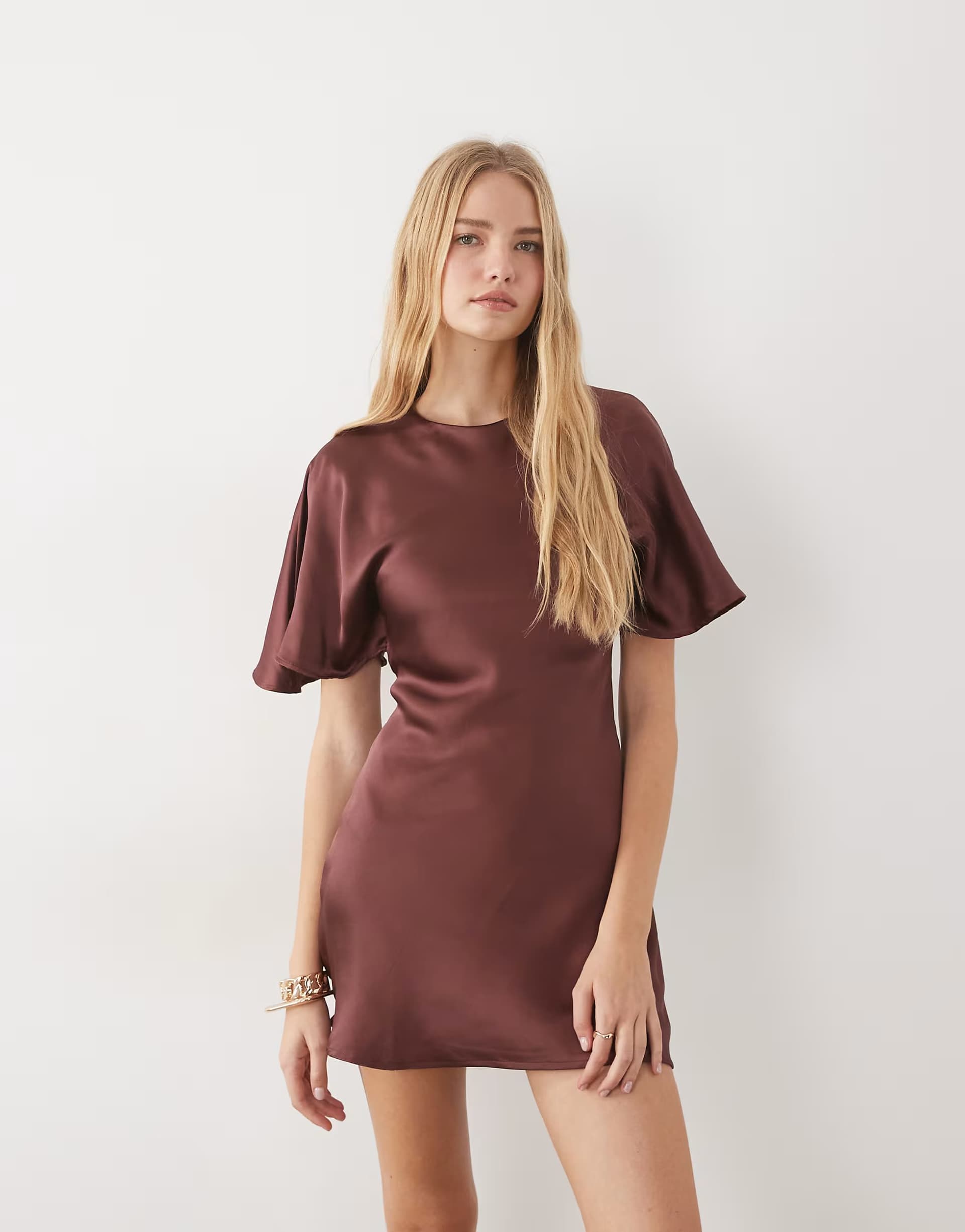 ASOS ASOS DESIGN satin cape back detail mini dress in burgundy