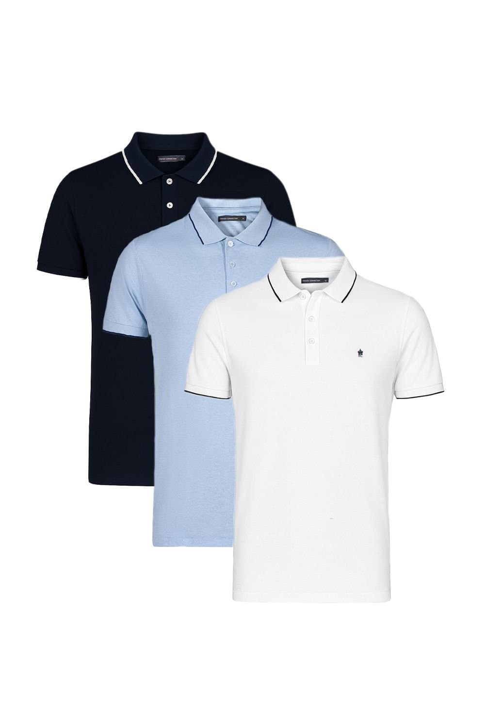 French Connection French Connection Men's 3 Pack Cotton Short Sleeve Pique Polo Shirts in Navy