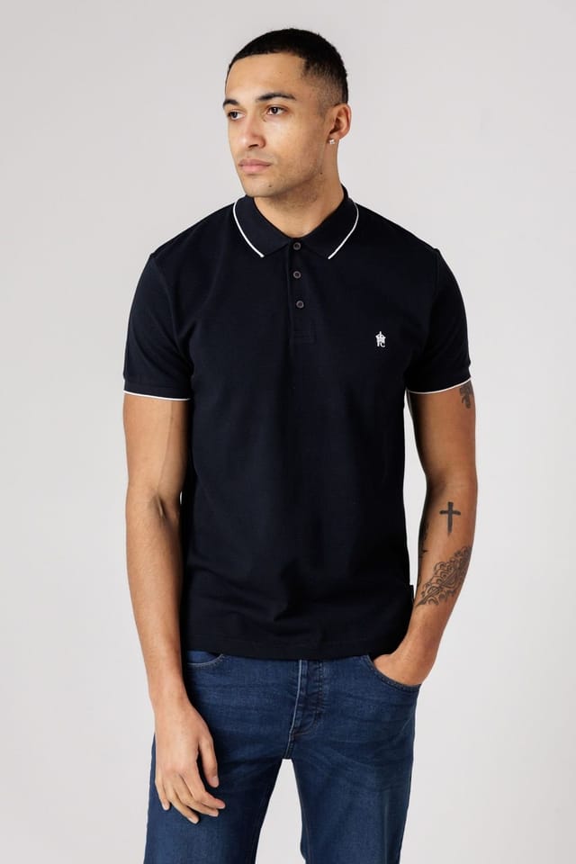 French Connection French Connection Men's 3 Pack Cotton Short Sleeve Pique Polo Shirts in Navy - 3