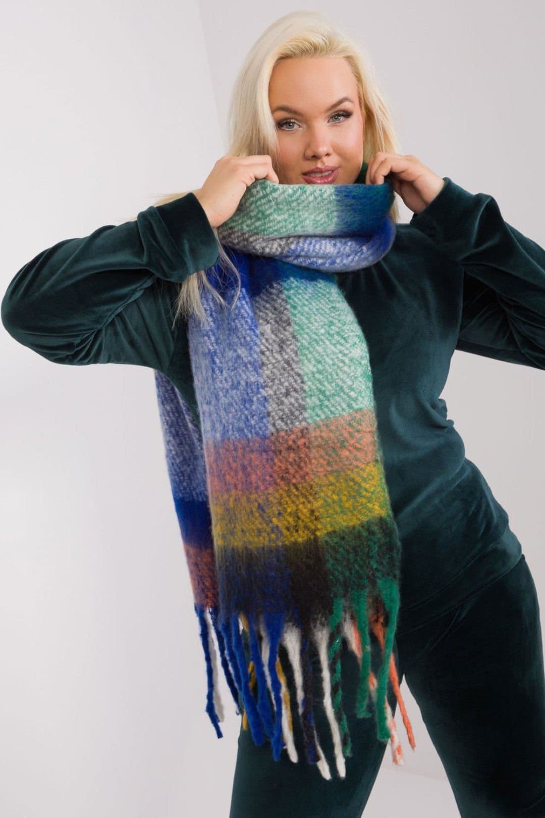 Love Lace Love Lace Women's Colorful Plaid Polyester Scarf with Tassels for Winter Wear in Blue