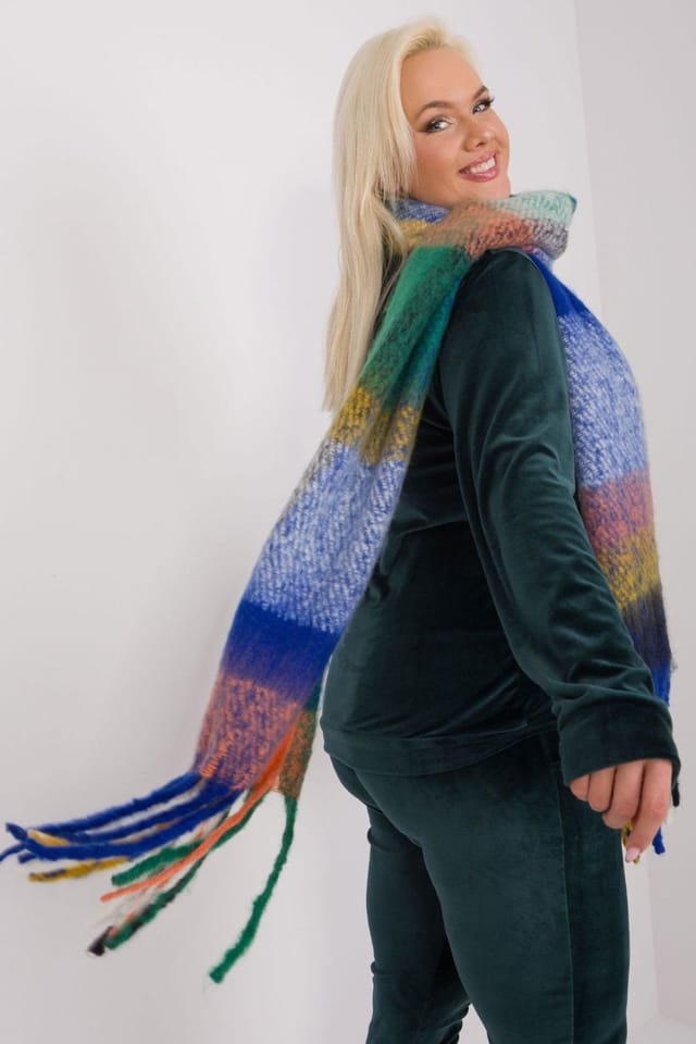 Love Lace Love Lace Women's Colorful Plaid Polyester Scarf with Tassels for Winter Wear in Blue - 2