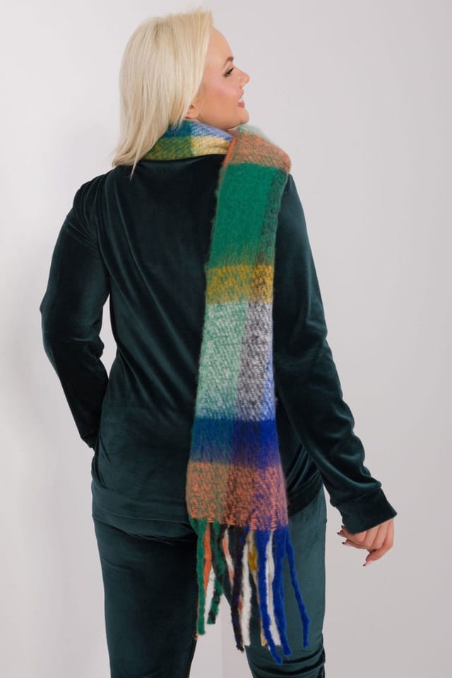 Love Lace Love Lace Women's Colorful Plaid Polyester Scarf with Tassels for Winter Wear in Blue - 3
