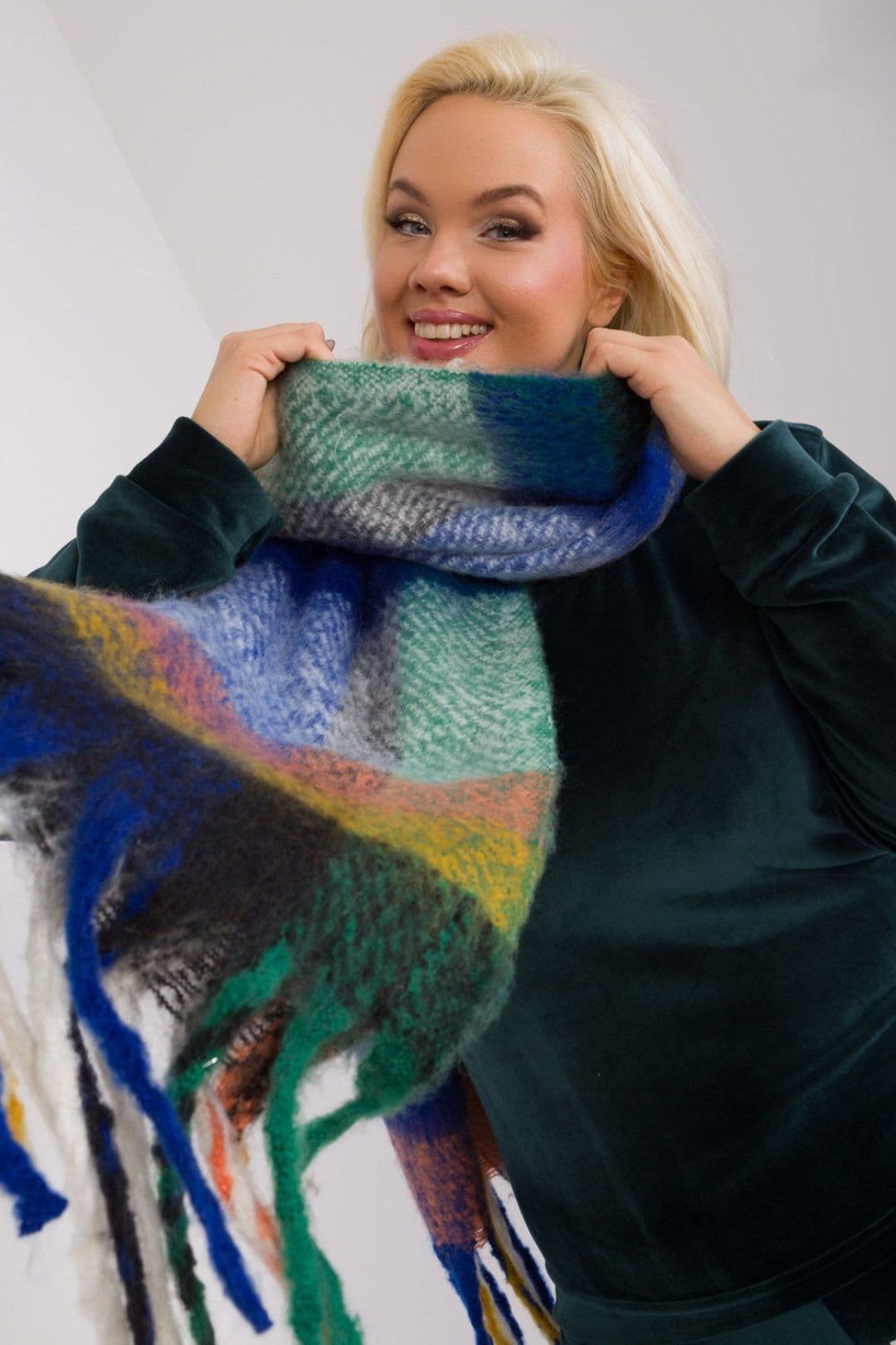 Love Lace Love Lace Women's Colorful Plaid Polyester Scarf with Tassels for Winter Wear in Blue - 4