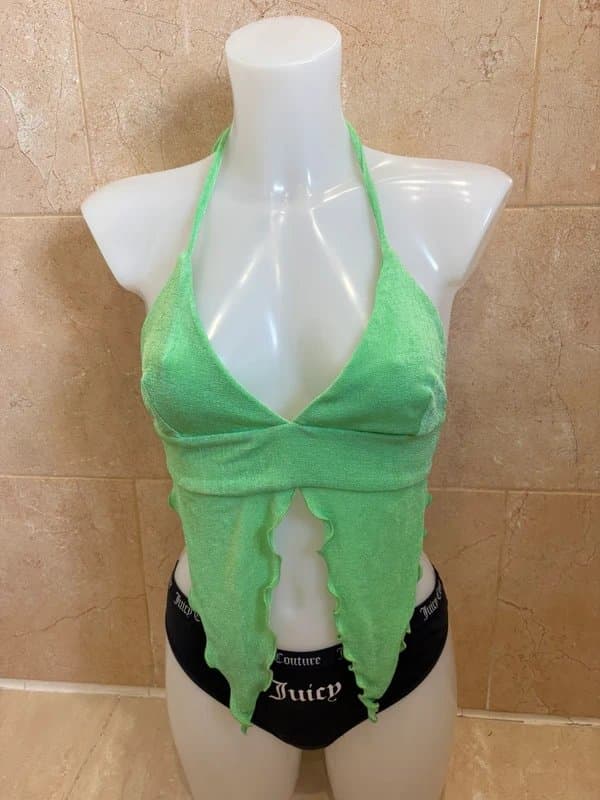 ASOS Design Green tie up halter back funky top rave festival