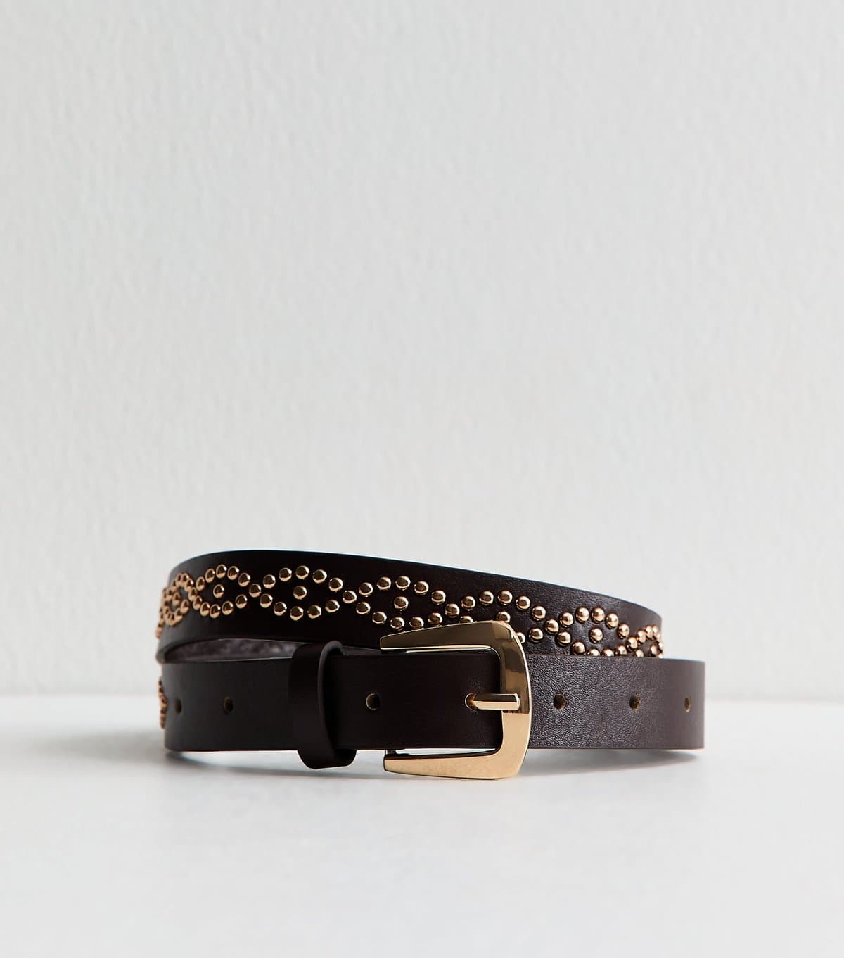 New Look New Look Dark Brown Faux Leather Studded Belt