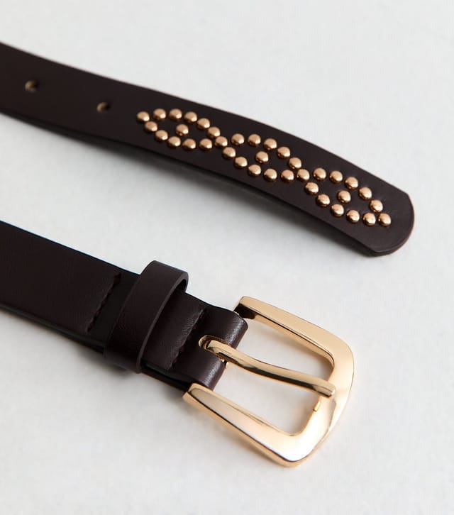 New Look Dark Brown Faux Leather Studded Belt New Look - 3