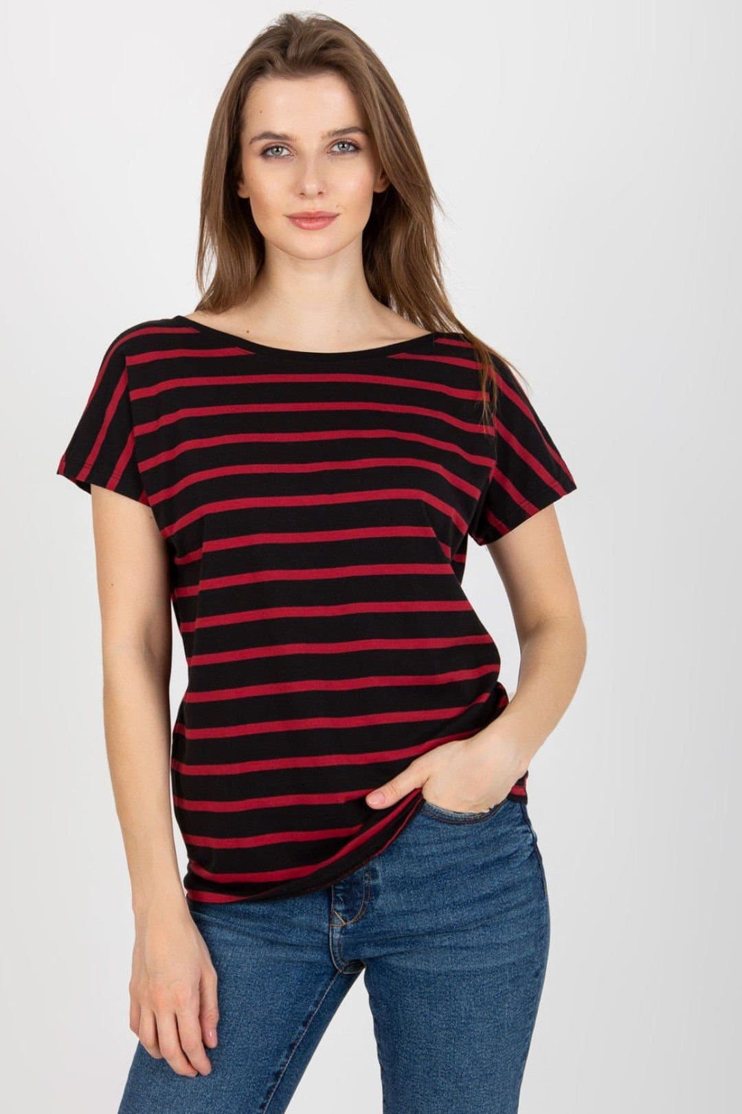 Love Lace Love Lace Women's Striped Short Sleeve T-Shirt with V Back in Black