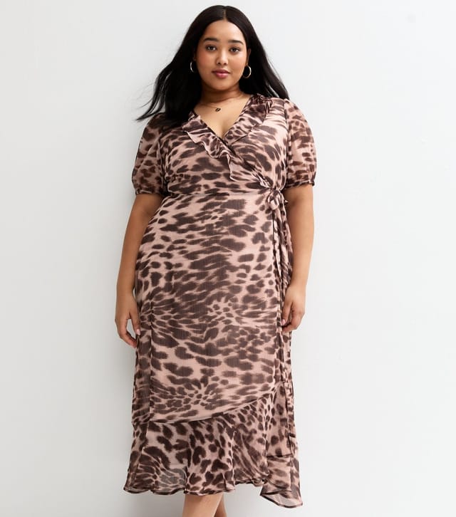 New Look Women's Plus Size Brown Animal Print Wrap Midi Dress Curves New Look - 2