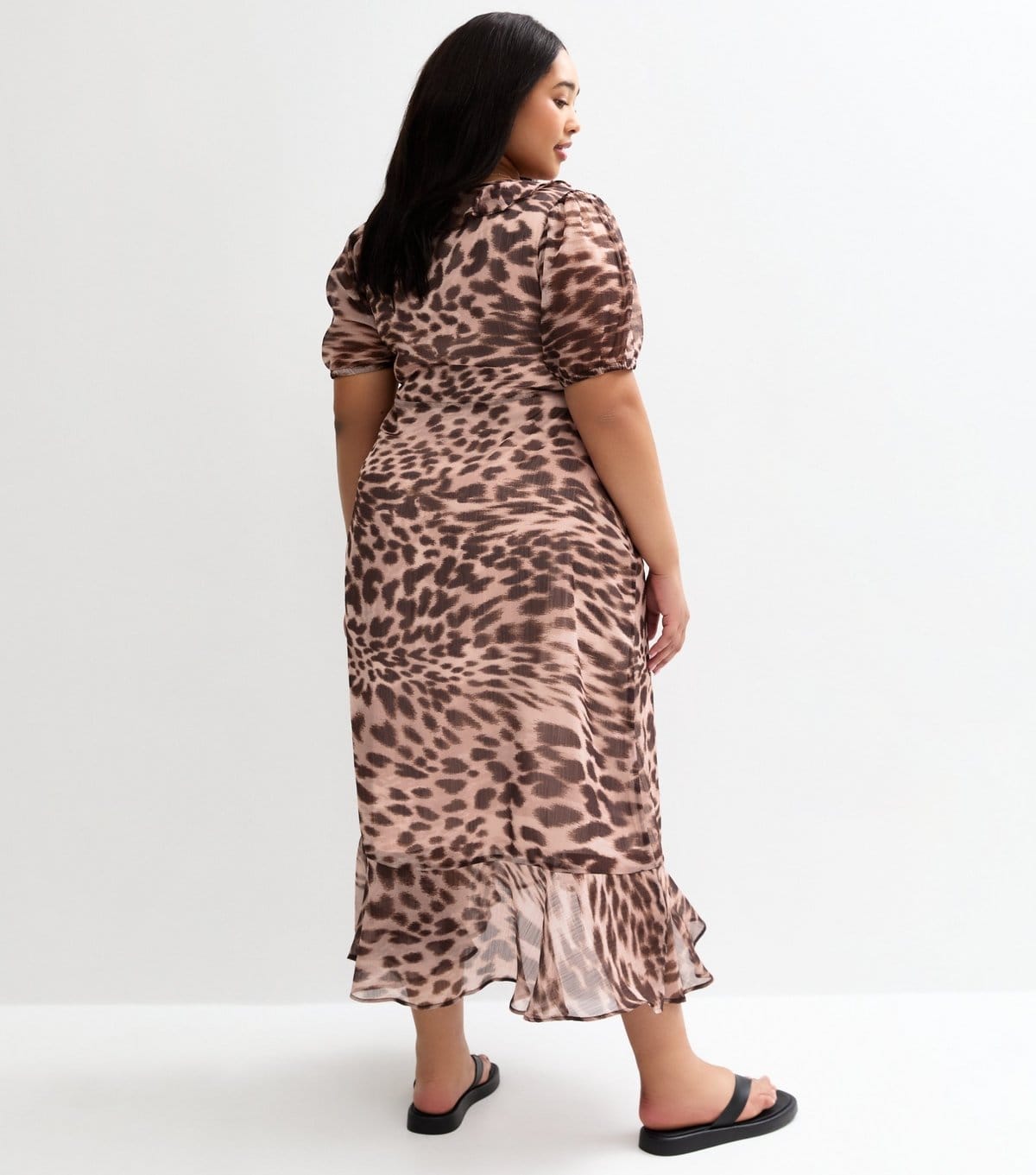 New Look Women's Plus Size Brown Animal Print Wrap Midi Dress Curves New Look - 4