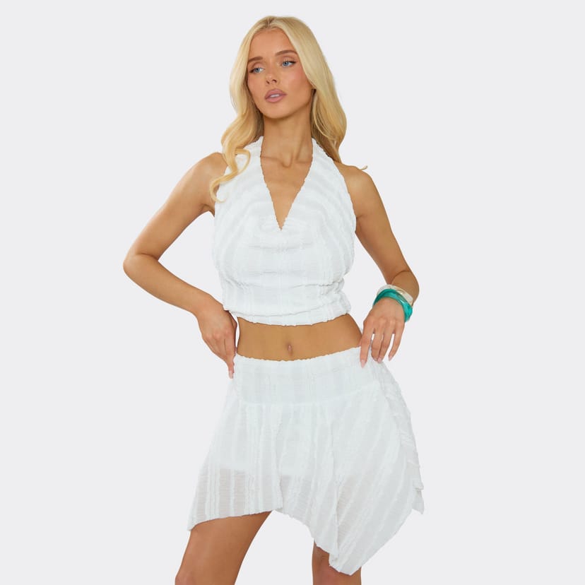 EGO Cowl Halterneck Top In White Texture, Women's Size UK 6 - 1